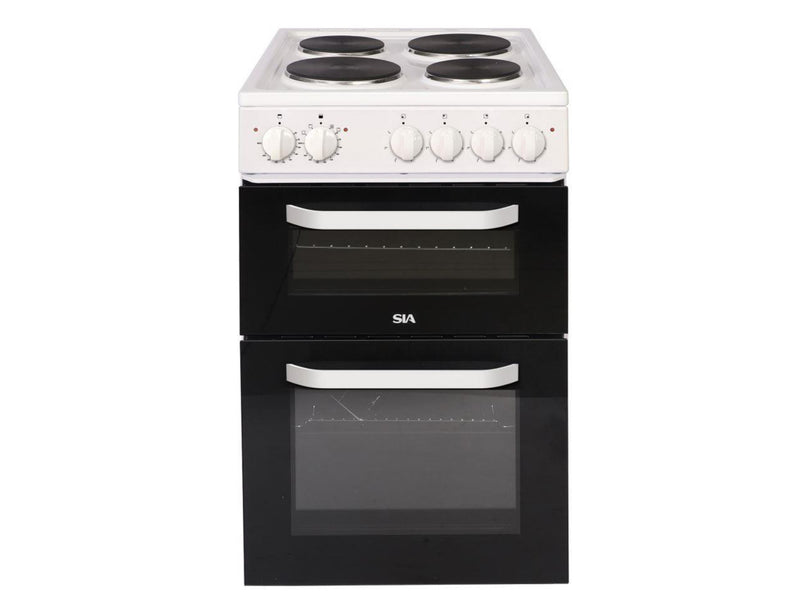 Freestanding 50cm Twin Cavity Electric Cooker With Solid Plate Hob - White