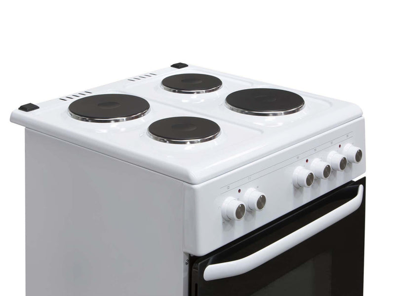 Freestanding 60cm Electric Cooker With 4 Zone Solid Plate Hob - White