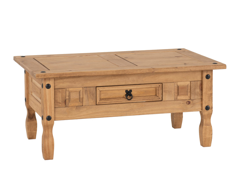 Corona 1 Drawer Coffee Table in Distressed Waxed Pine