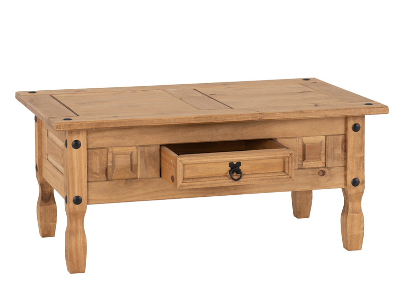 Corona 1 Drawer Coffee Table in Distressed Waxed Pine