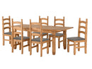 Corona Extending Dining Set with 6 Chairs in Distressed Waxed Pine