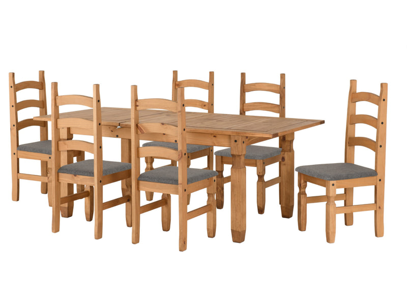 Corona Extending Dining Set with 6 Chairs in Distressed Waxed Pine