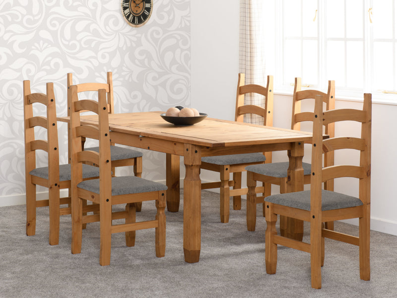 Corona Extending Dining Set with 6 Chairs in Distressed Waxed Pine