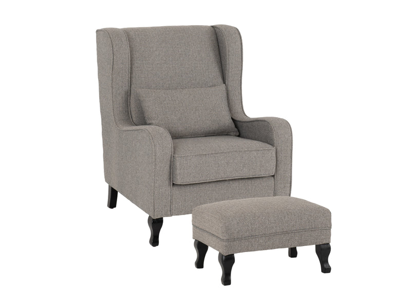 Sherborne High Back Chair & Foot Stool in Dove Grey Fabric