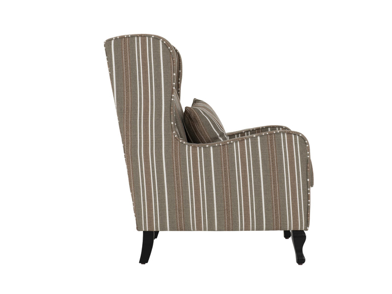 Sherborne High Back Chair & Foot Stool in Beige Stripe Fabric