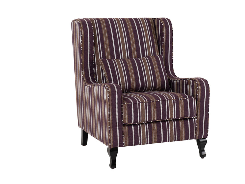 Sherborne High Back Chair & Foot Stool in Burgundy Stripe Fabric