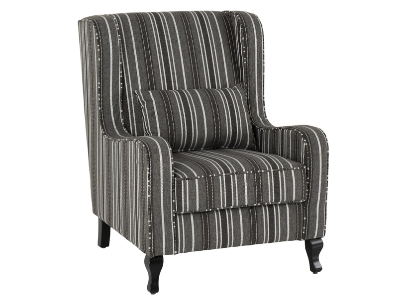 Sherborne High Back Chair & Foot Stool in Grey Stripe Fabric