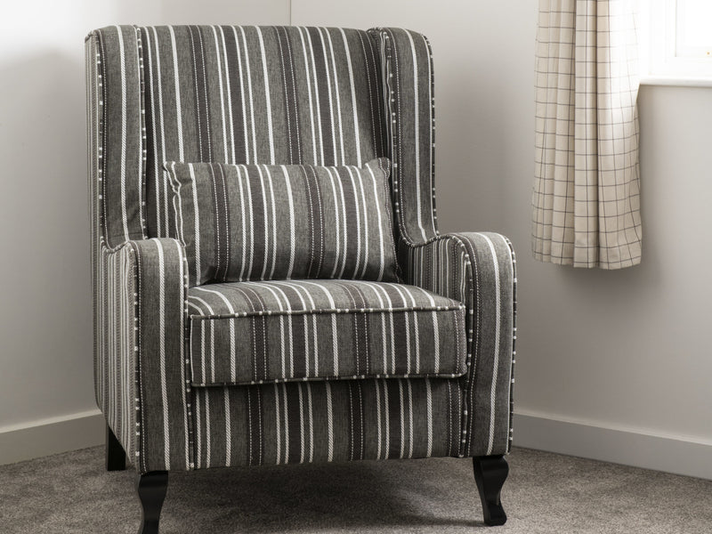 Sherborne High Back Chair & Foot Stool in Grey Stripe Fabric