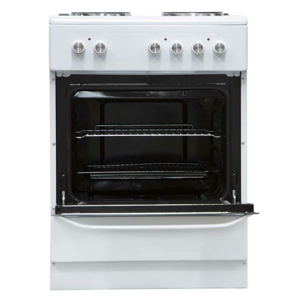 Freestanding 60cm Electric Cooker With 4 Zone Solid Plate Hob - White